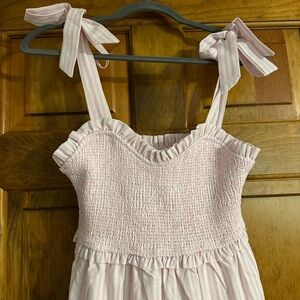 Lizzie striped midi dress with sweetheart neckline and ruffle accents in pink